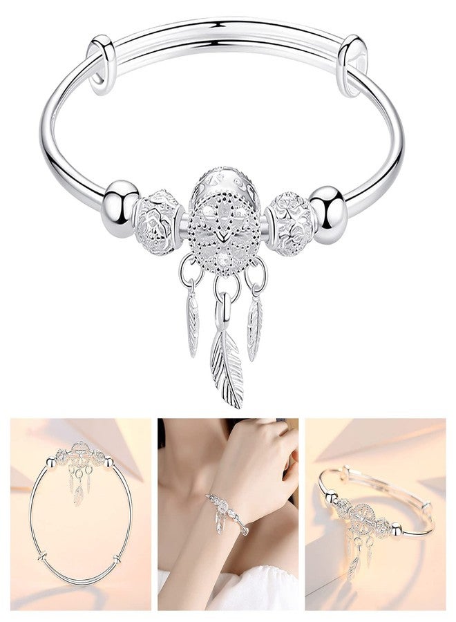 Luckilemon Silver Dream Catcher Tassel Feather Charm Bracelet Bangle Adjustable Mother's Day Jewelry Gift Birthday Christmas Gifts for Women Mom Wife - Image 2